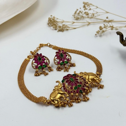 Elephant Elegance: Gold-Toned Necklace and Earrings