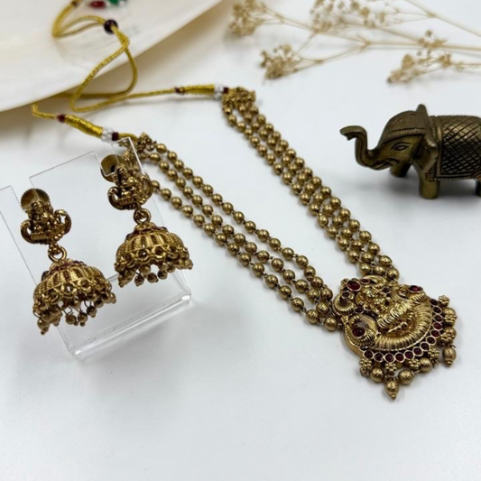 Vintage Lakshmi Temple Jewellery Set with Ruby Detailing - 1