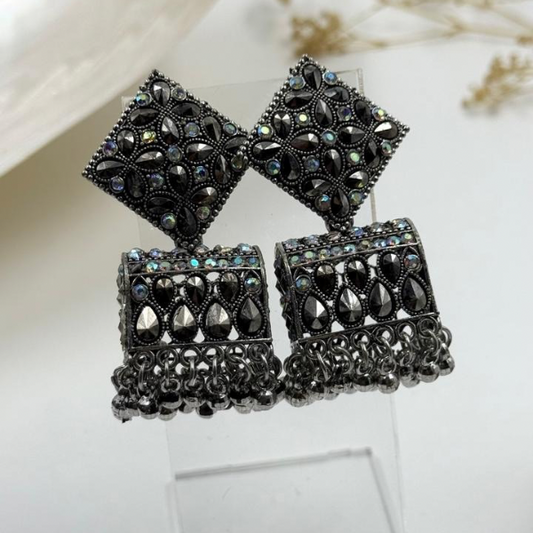 Bold Black Mirror Jhumka Earrings