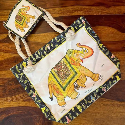 Royal Yellow Elephant Canvas Tote Bag Set