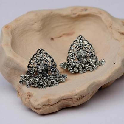Peacock Oxidised Studs - Ghungroo Drop Earrings