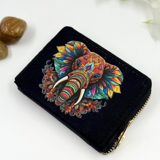 Black Canvas Wallet with Neon Elephant Art