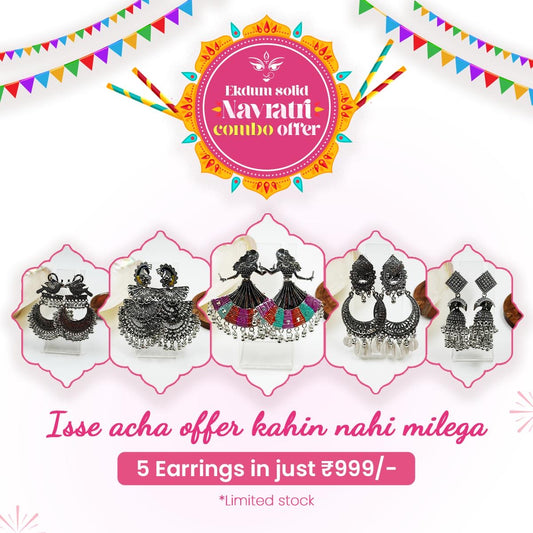 Ekdum Solid Navratri Oxidised Earrings Combo