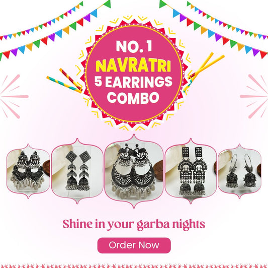 Navratri Special Oxidised 5 Earrings Combo