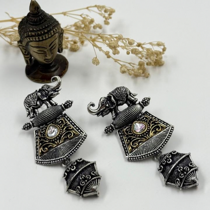 The Elephant Shaped Earrings with Geometric Pattern