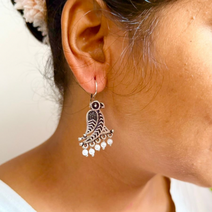 Tribal Bird Oxidised Earrings