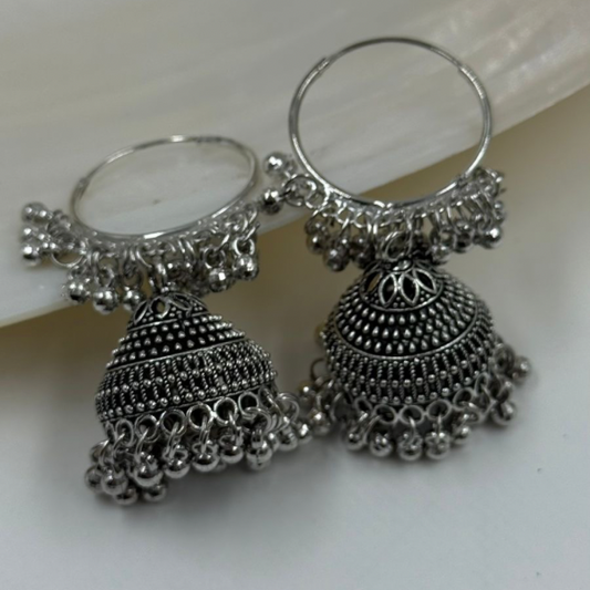 Silver Oxidized Jhumka Hoop Earrings