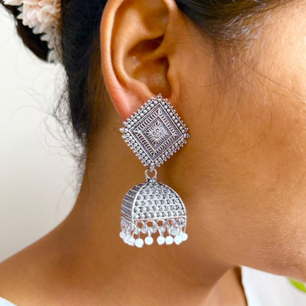 Royal Noir Oxidized Jhumka Earrings