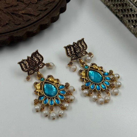 Sky Bloom Lotus Pearl Drop Earrings