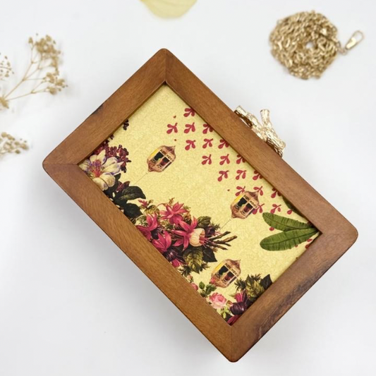 Wooden Frame Clutch with Royal Florals & Miniature Art
