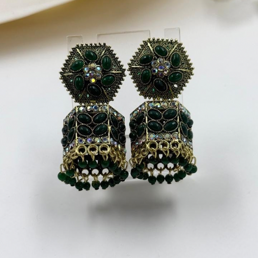Emerald Green Glow Jhumka Earrings