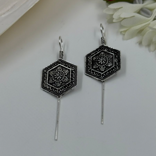 Hexa Mandala Oxidised Silver Ear Cuff