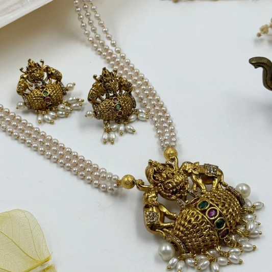 Regal Pearl Elephant Necklace Set 2