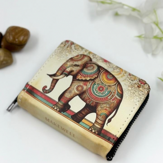 Beige Mini Wallet with Mandala Elephant