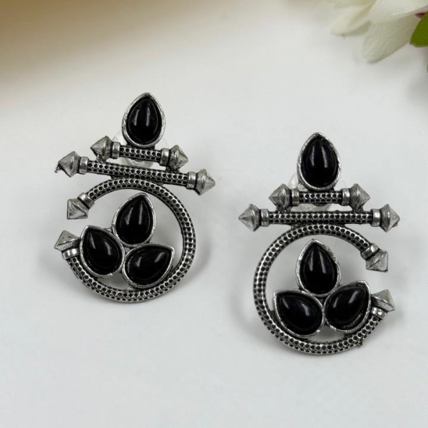 Mystic Black Oxidized Tribal Stud Earrings