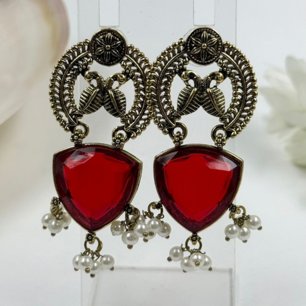 Antique Finish Bold Red Dangler Earrings