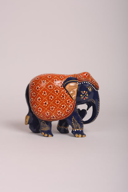 Blue & Orange Colour Royal Elephant Family Set of 4