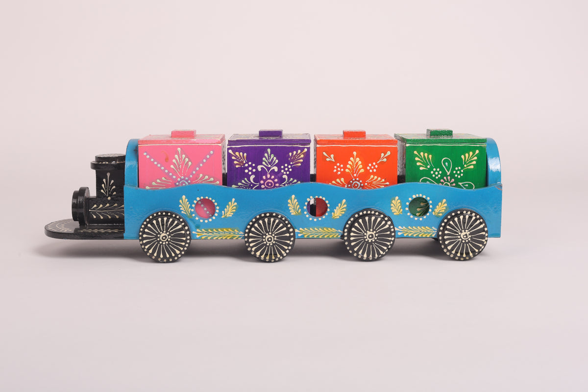 Handpainted Wooden Dry Fruit Trays with 4 Boxes