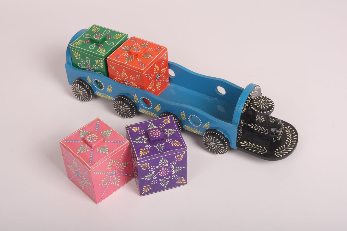 Handpainted Wooden Dry Fruit Trays with 4 Boxes