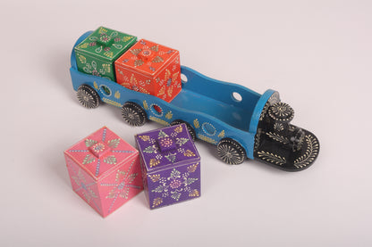 Handpainted Wooden Dry Fruit Trays with 4 Boxes