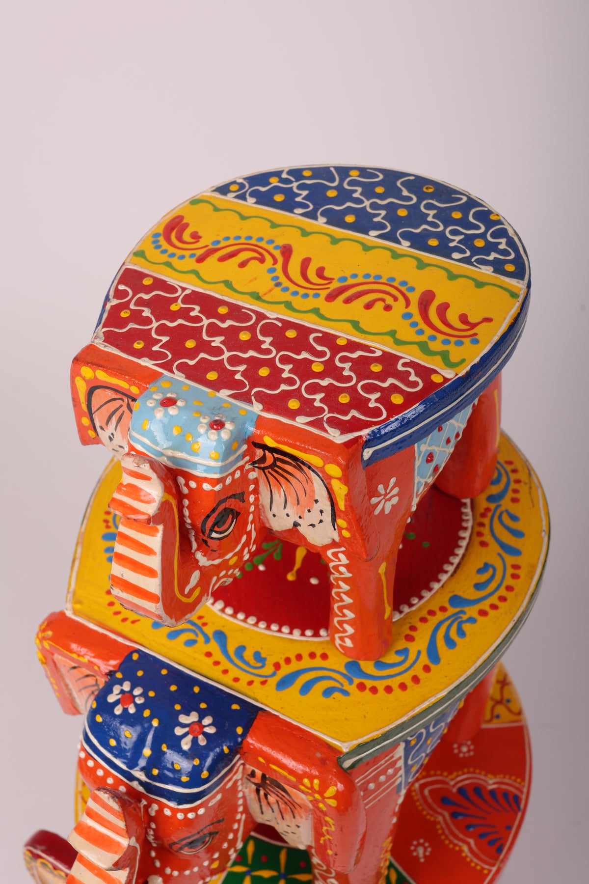 Rajasthani Wooden Elephant Stools - Set of 3