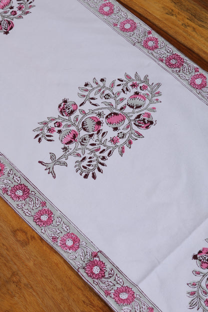 Jaipuri Pink Block Print Dining Table Runners with Mats & Napkins (13 pieces)