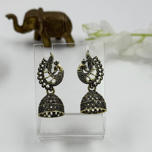 Ethnic Charm Oxidised Peacock Jhumka Earrings