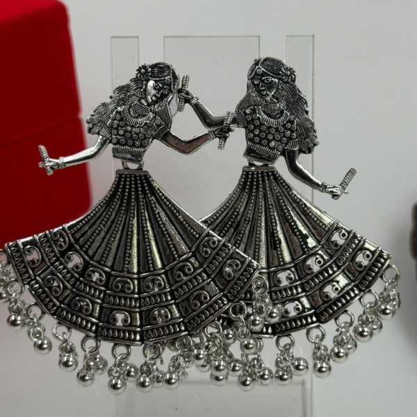 Oxidised Silver Garba Dandiya Statement Earrings