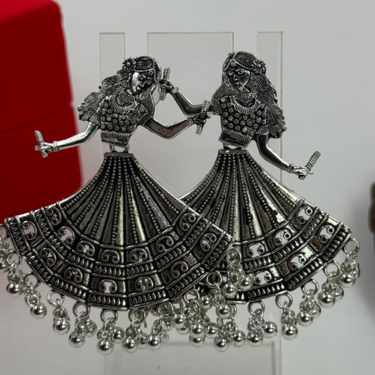 Oxidised Silver Garba Dandiya Statement Earrings
