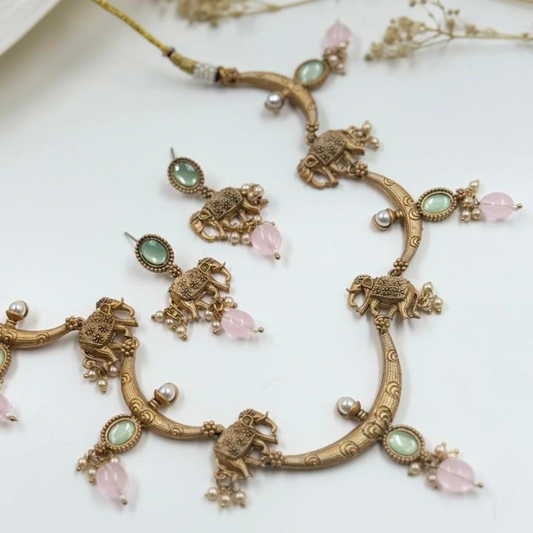 Timeless Ethnic Elegance Gold Elephant Motif Necklace Set