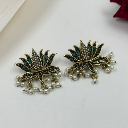 Emerald Dewdrop: Lotus Stud Earrings