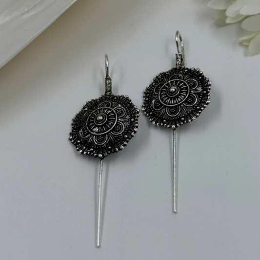Oxidized Silver Mandala Bar Ear-cuff