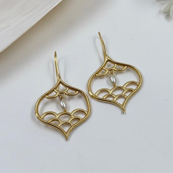 Moroccan Lantern Dangle Earrings with Pearl Accent