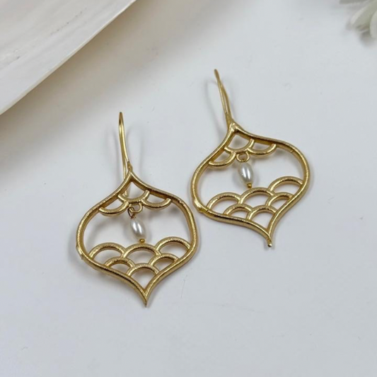 Moroccan Lantern Dangle Earrings with Pearl Accent