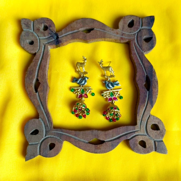 Wild Harmony Deer & Bird Jhumka Earrings 2