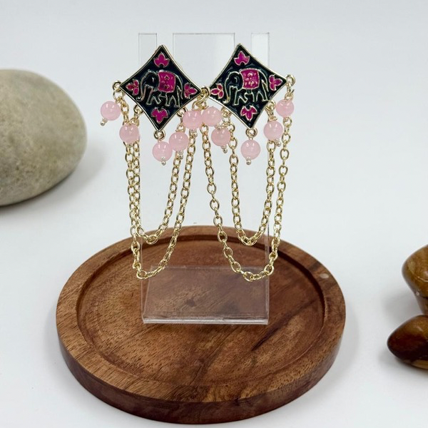 Royal Elephant Pink Charm Chain Earrings