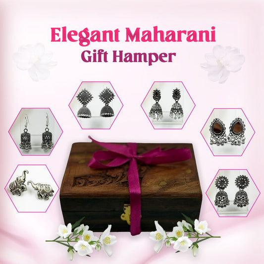 Elegant Maharani Gift Hamper for Her - Oxidized Silver Earring Gift Box