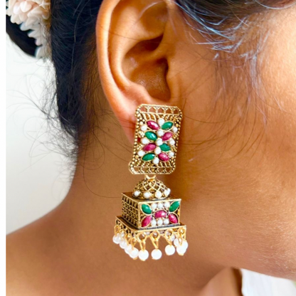 Vintage Square Jhumka- Earrings