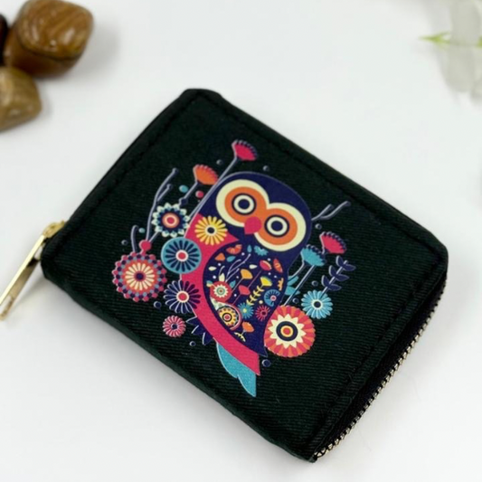 Black Owl Pop Canvas Wallet