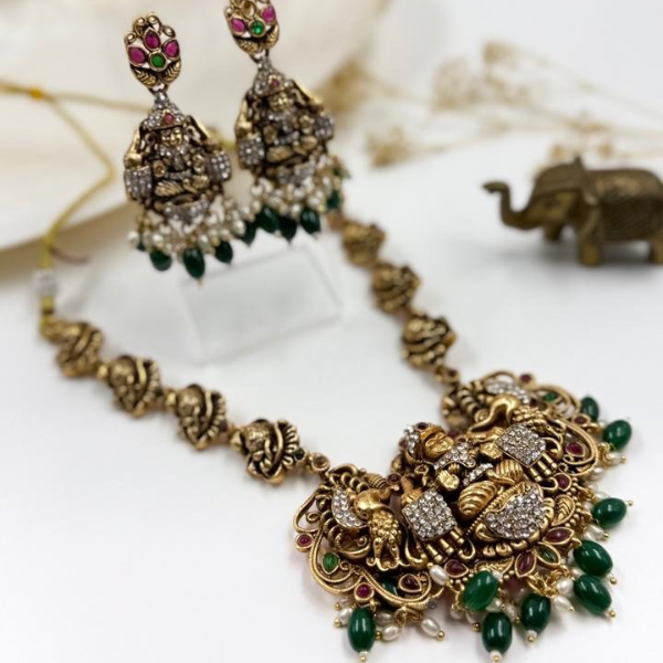 Gold Plated Stone Studded Laxmi Temple Jewellery Set