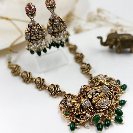 Gold Plated Stone Studded Laxmi Temple Jewellery Set