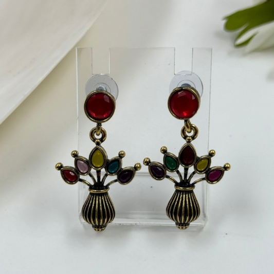 Vibrant Bloom Antique Gold-Tone Drop Earrings
