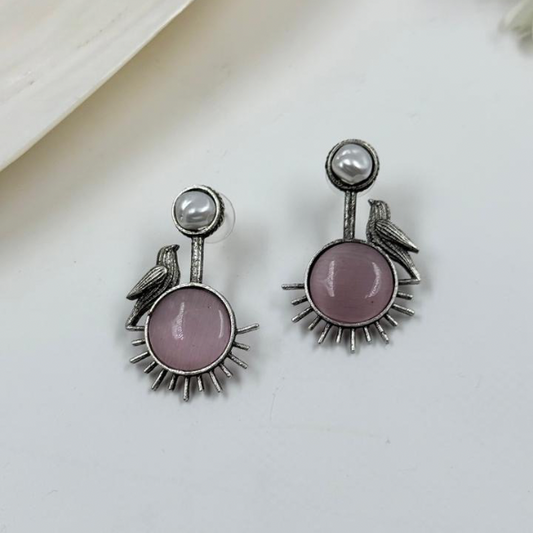 Oxidized Silver Bird Stud Earrings