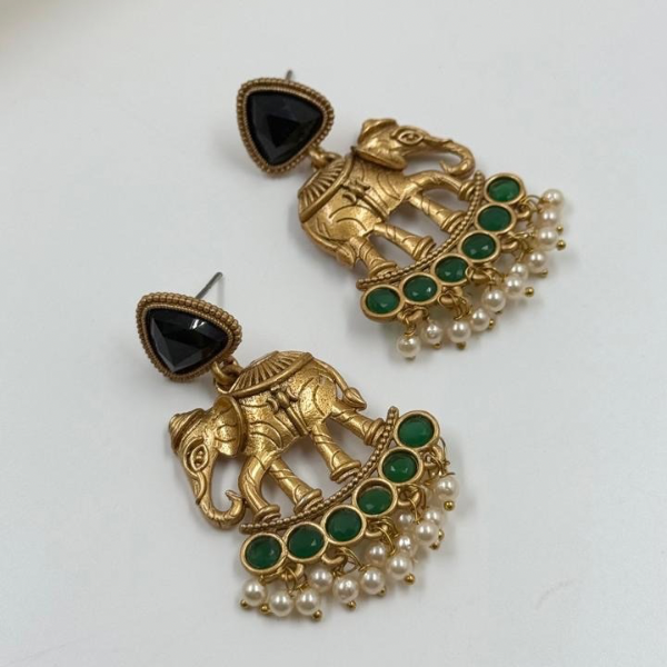 Antique Royal Elephant Earrings with Emerald Green Stones