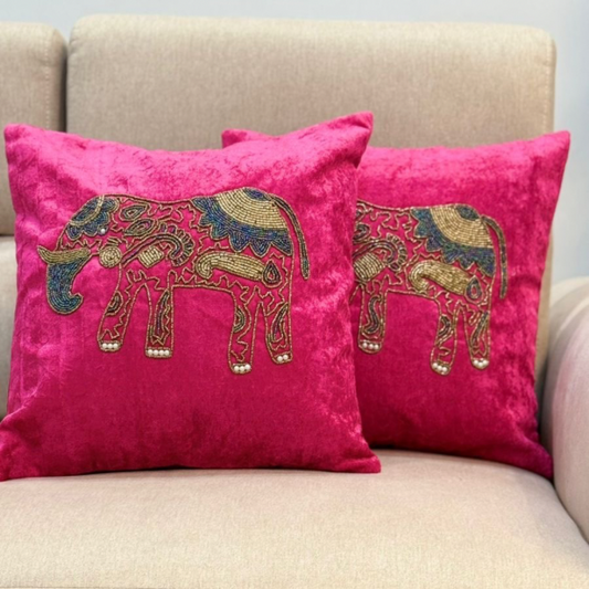 Pink Velvet Elephant Cushion Cover Set