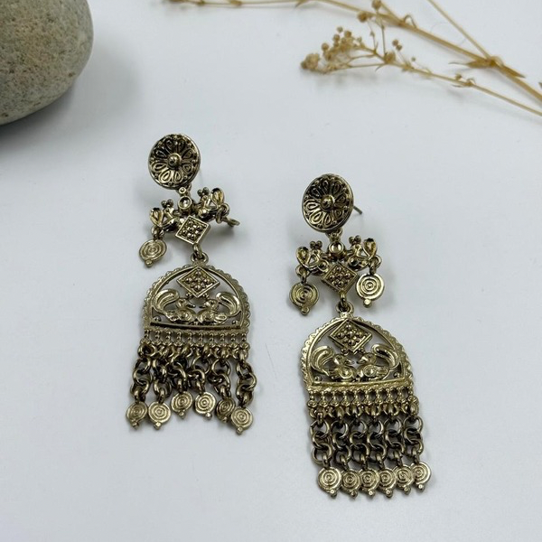Bold Boho Gold Dangler Earrings with Chain Tassels