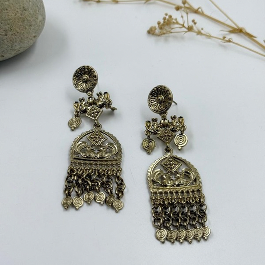 Bold Boho Gold Dangler Earrings with Chain Tassels