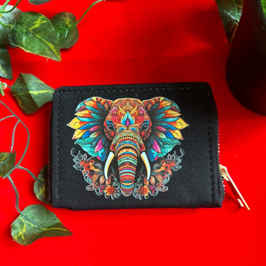 Artisan Elegance: Colorful Elephant Fabric Wallet