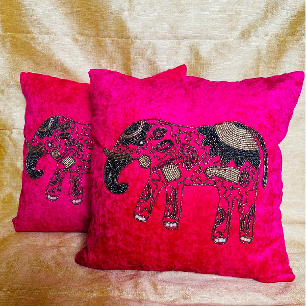 Pink Velvet Elephant Cushion Cover Set