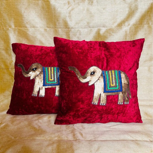 Vibrant Red Elephant Cushion Cover Set